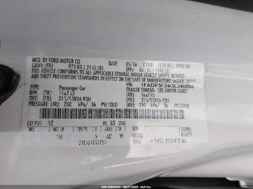 2016 FORD FOCUS SE