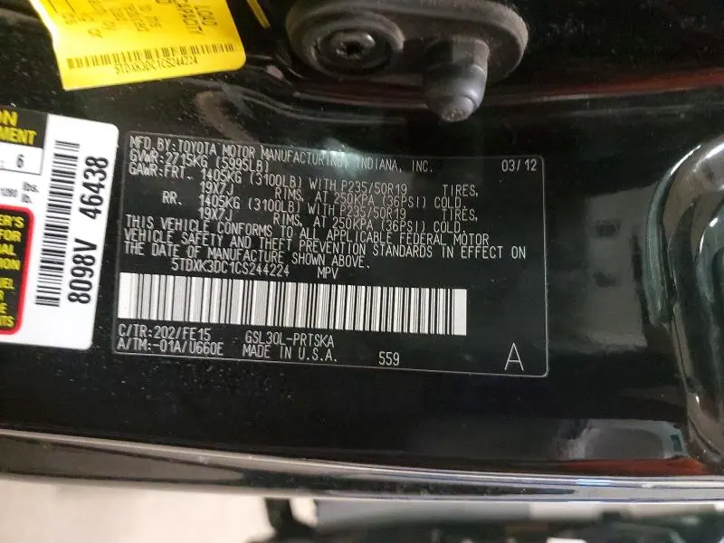 2012 TOYOTA SIENNA SE 8-PASSENGER  