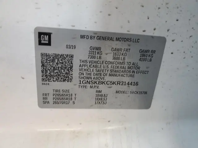 2019 CHEVROLET TAHOE K1500 LT  