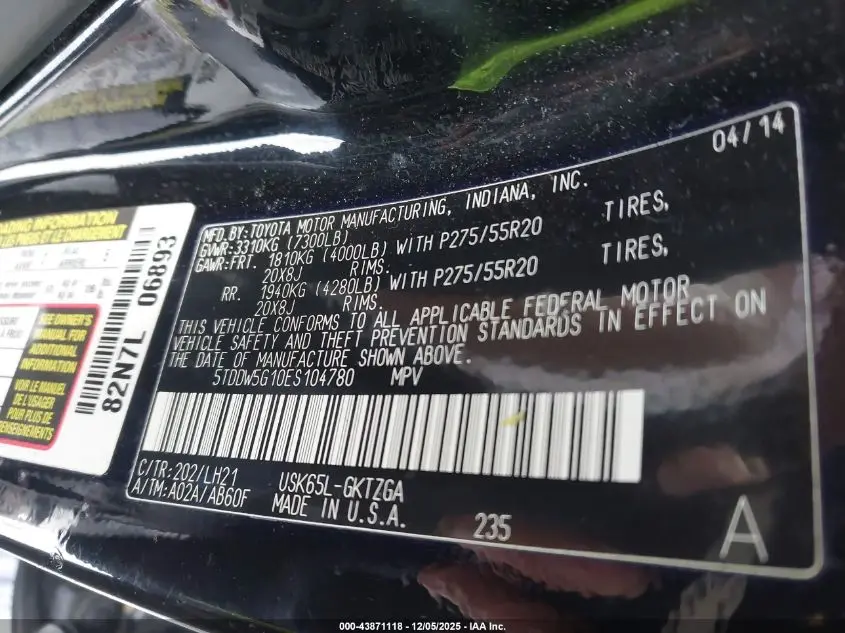 2014 TOYOTA SEQUOIA PLATINUM 5.7L V8