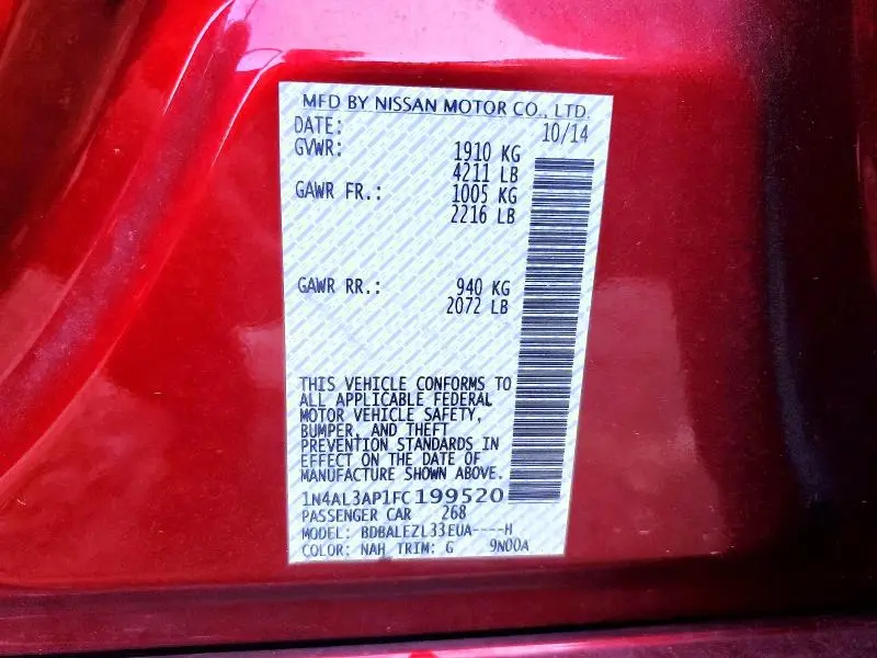 2015 NISSAN ALTIMA 2.5 S  