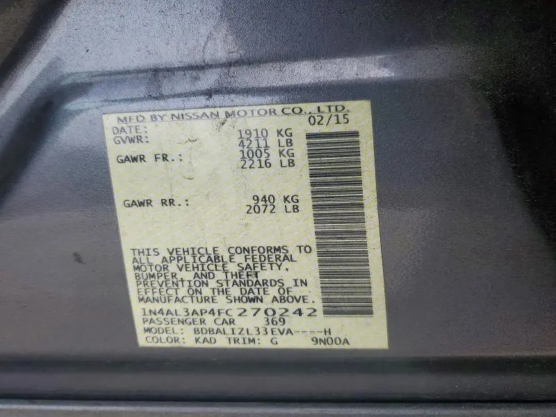 2015 NISSAN ALTIMA 2.5 SV  