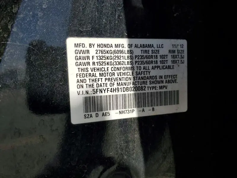 2013 HONDA PILOT TOURING  