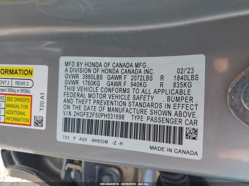 2023 HONDA CIVIC SPORT
