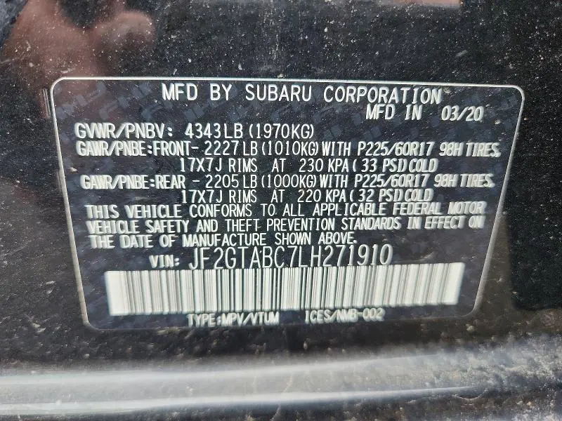 2020 SUBARU CROSSTREK   