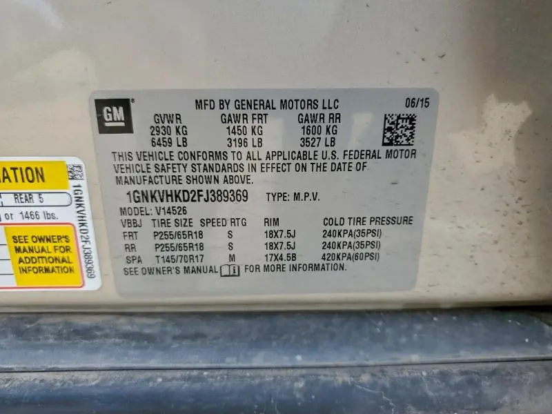 2015 CHEVROLET TRAVERSE LT  