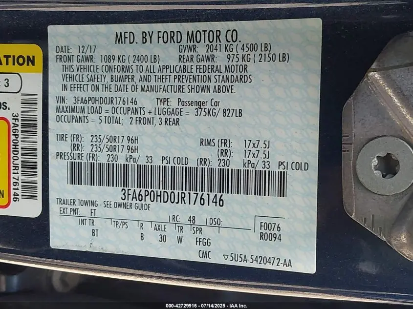 2018 FORD FUSION SE