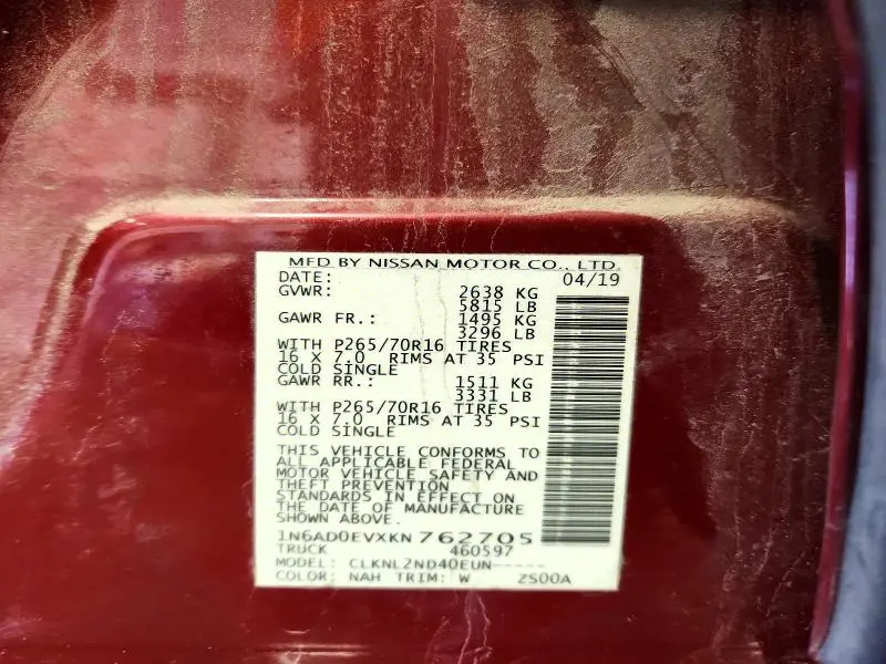 2019 NISSAN FRONTIER SV  