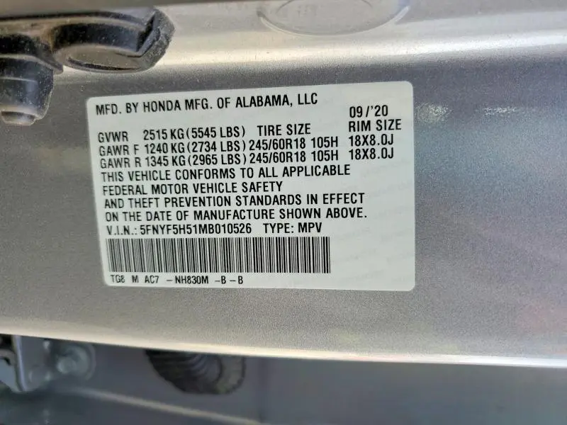 2021 HONDA PILOT EXL  