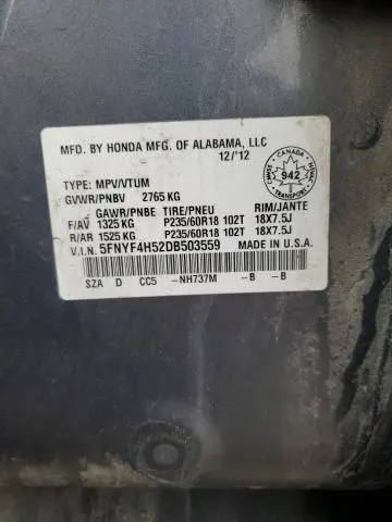 2013 HONDA PILOT EXL  