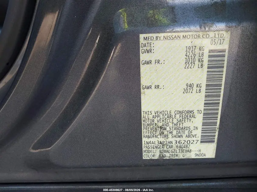 2017 NISSAN ALTIMA 2.5 S