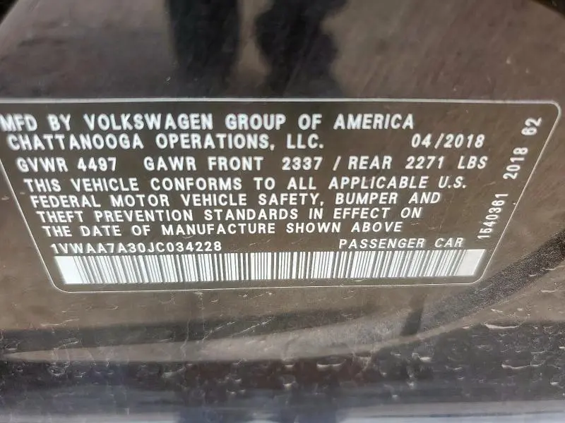 2018 VOLKSWAGEN PASSAT S  