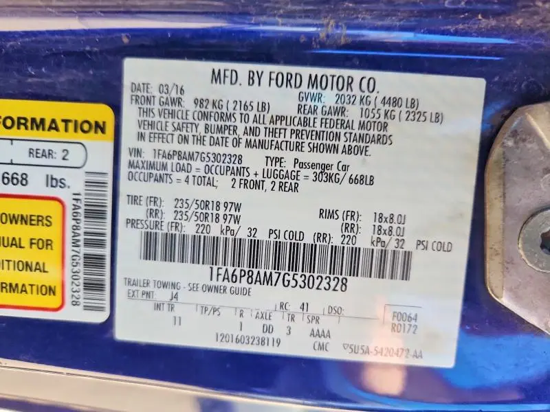 2016 FORD MUSTANG   