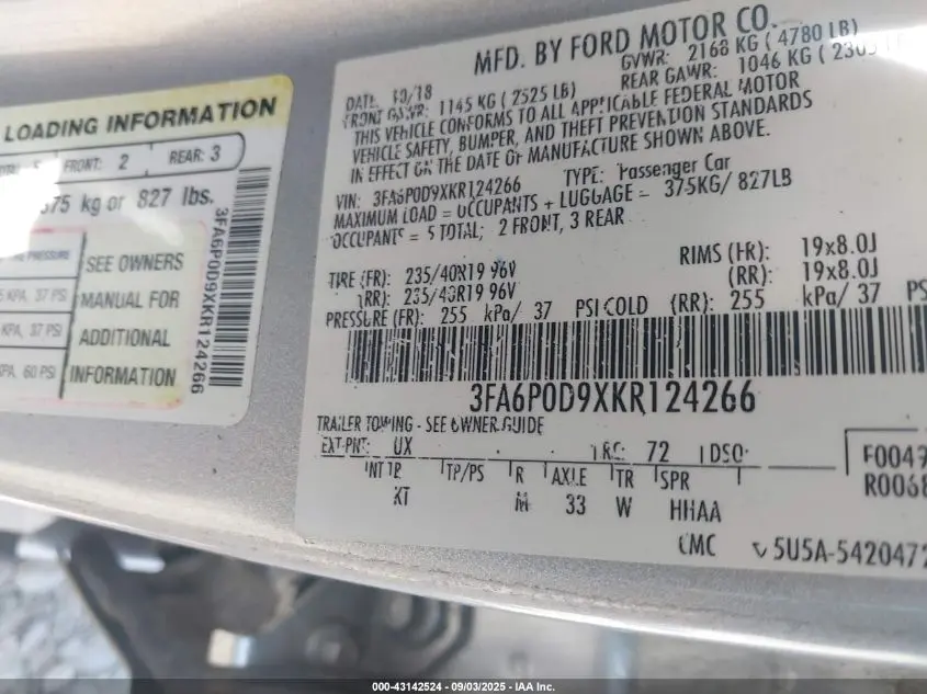 2019 FORD FUSION TITANIUM