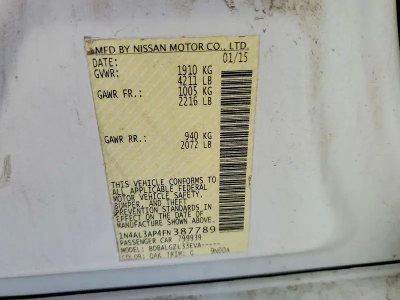 2015 NISSAN ALTIMA 2.5 S  