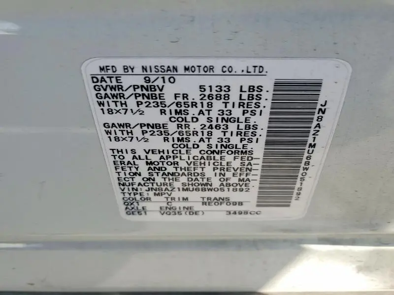 2011 NISSAN MURANO S  