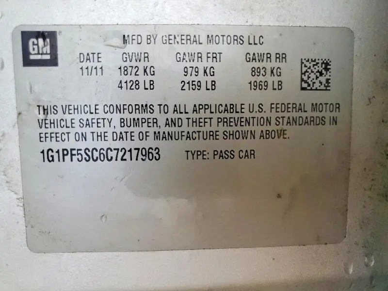 2012 CHEVROLET CRUZE LT  