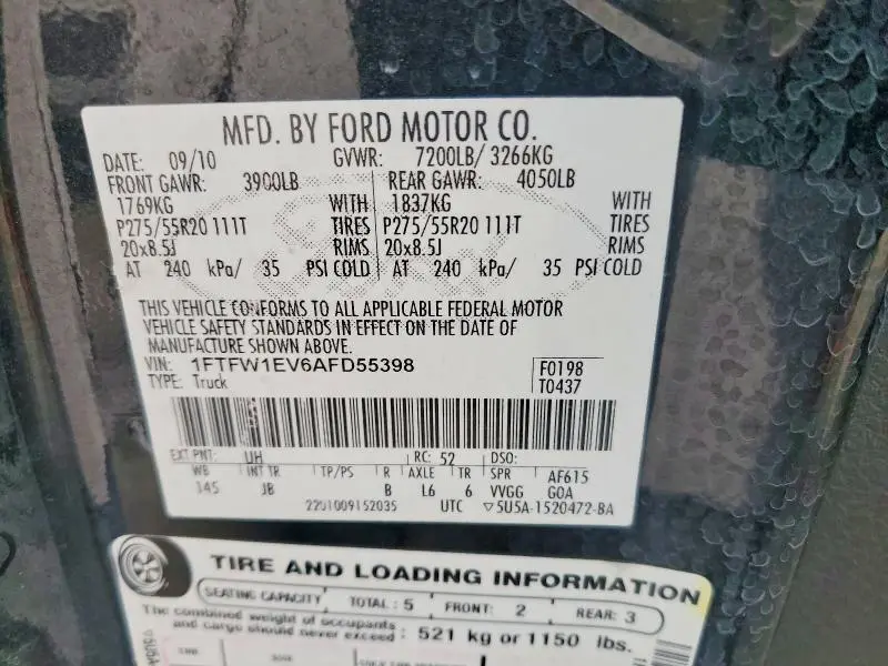 2010 FORD F150 SUPERCREW  