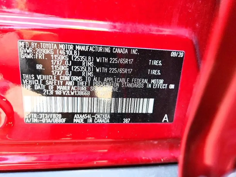2020 TOYOTA RAV4 LE  
