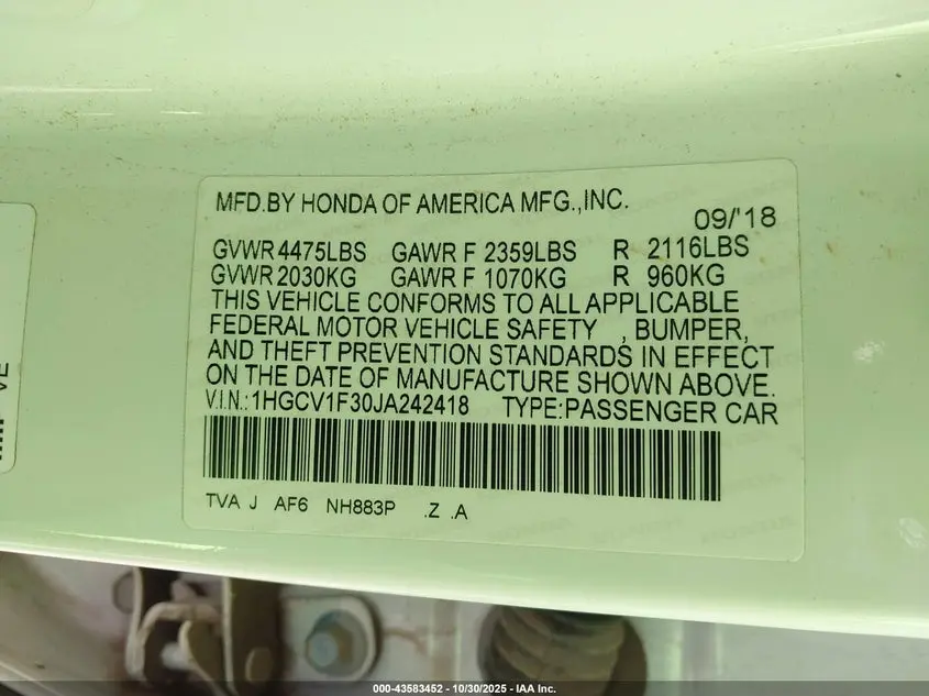 2018 HONDA ACCORD SPORT