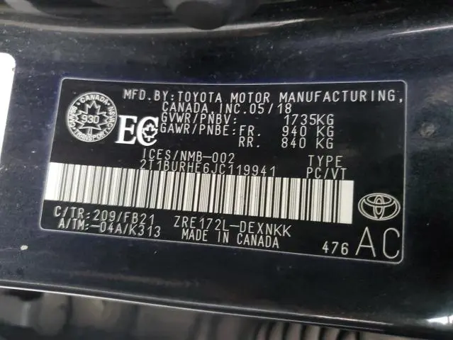 2018 TOYOTA COROLLA L  