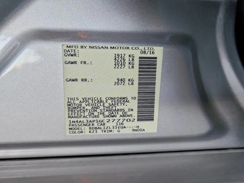 2016 NISSAN ALTIMA 2.5 SV  