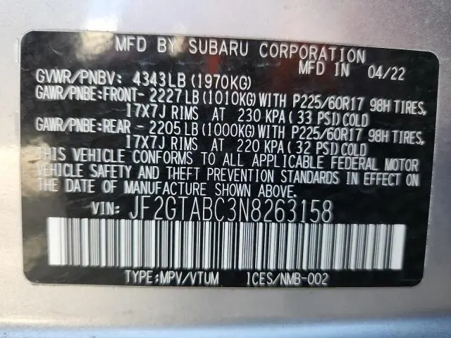 2022 SUBARU CROSSTREK   