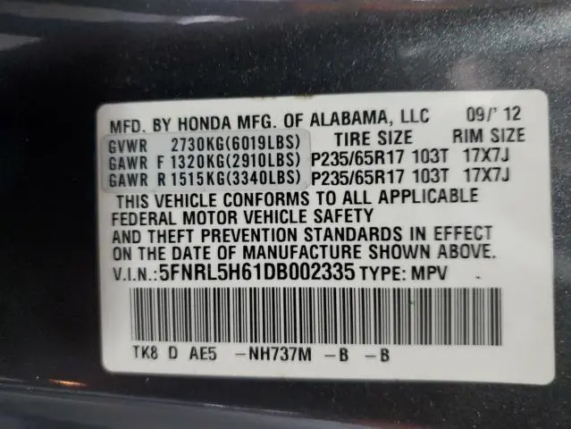 2013 HONDA ODYSSEY EXL  