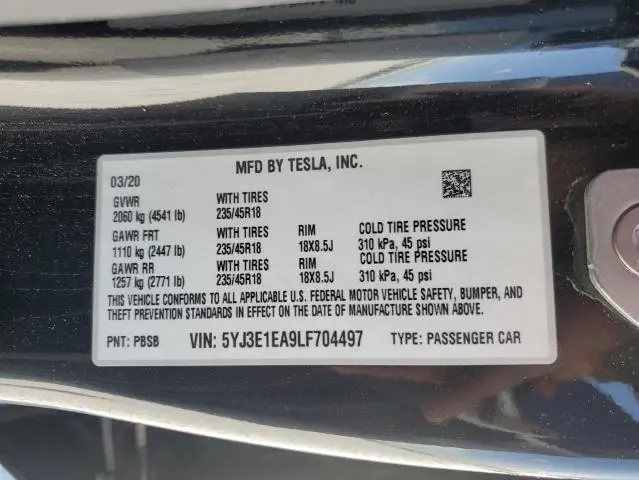 2020 TESLA MODEL 3   