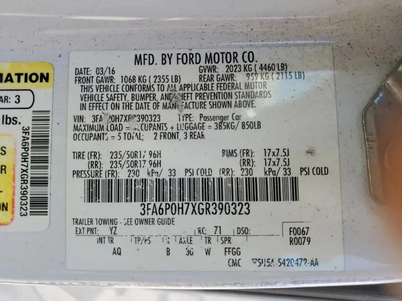 2016 FORD FUSION SE  