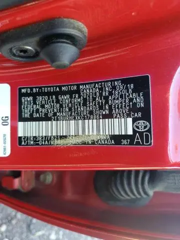 2019 TOYOTA COROLLA L  