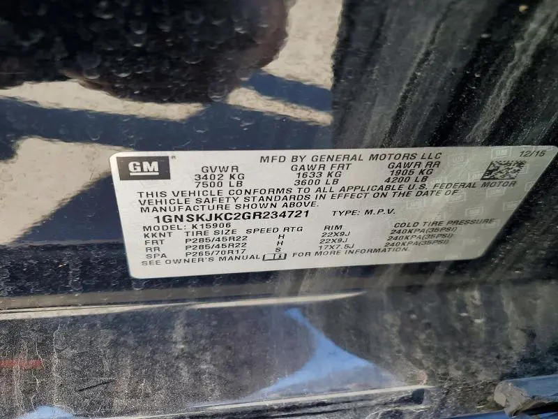 2016 CHEVROLET SUBURBAN K1500 LTZ  
