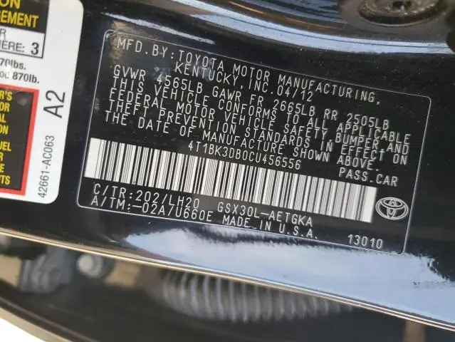 2012 TOYOTA AVALON BASE  