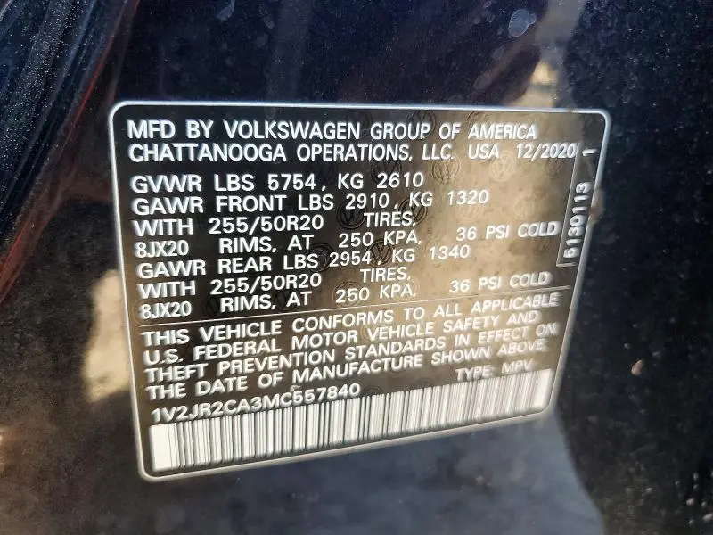2021 VOLKSWAGEN ATLAS SE  