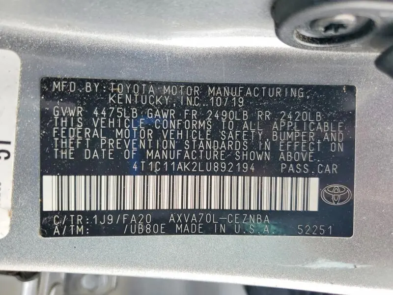 2020 TOYOTA CAMRY LE  