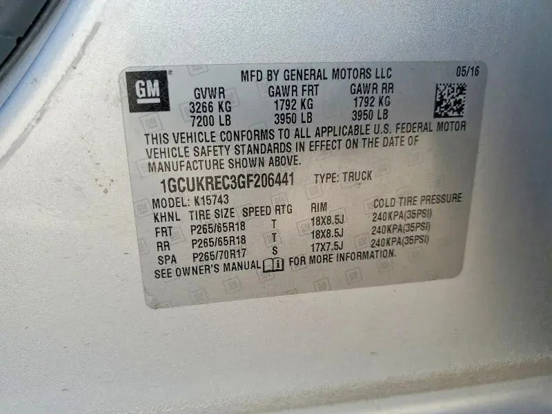 2016 CHEVROLET SILVERADO K1500 LT  