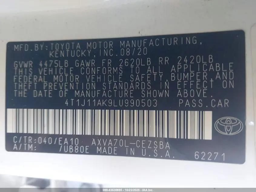 2020 TOYOTA CAMRY SE