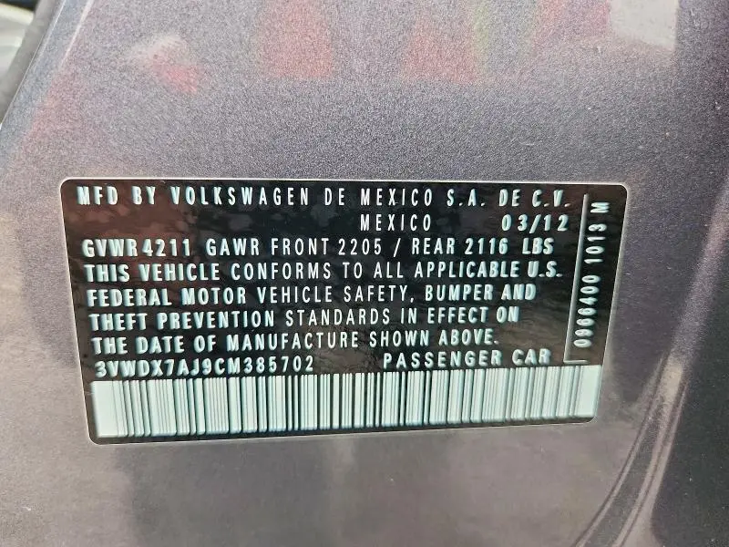 2012 VOLKSWAGEN JETTA SE  