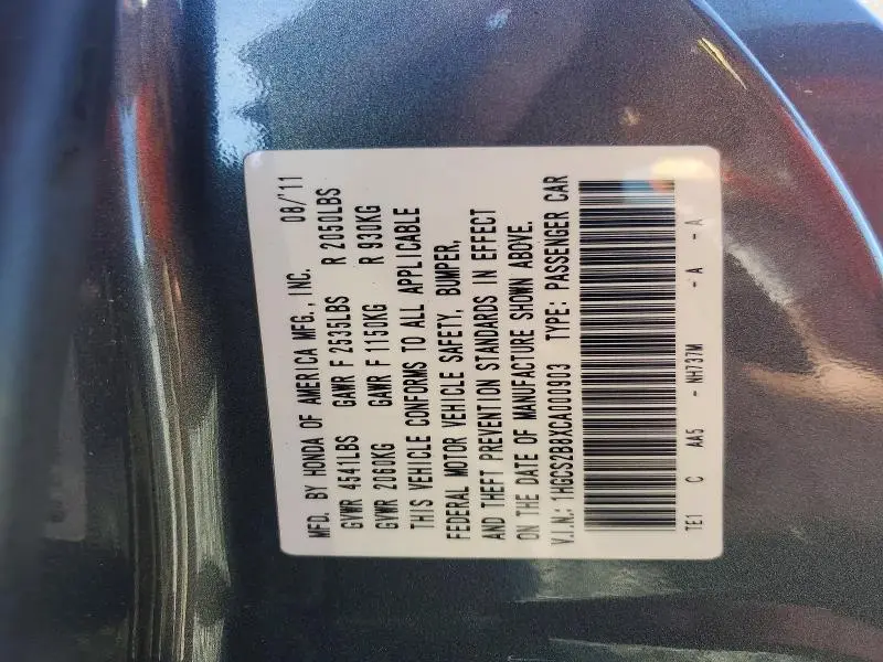 2012 HONDA ACCORD EXL  