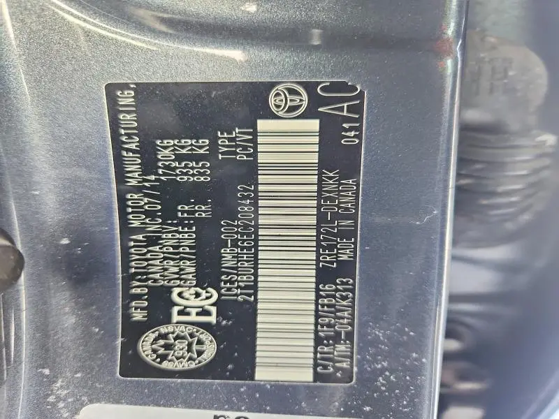 2014 TOYOTA COROLLA L  