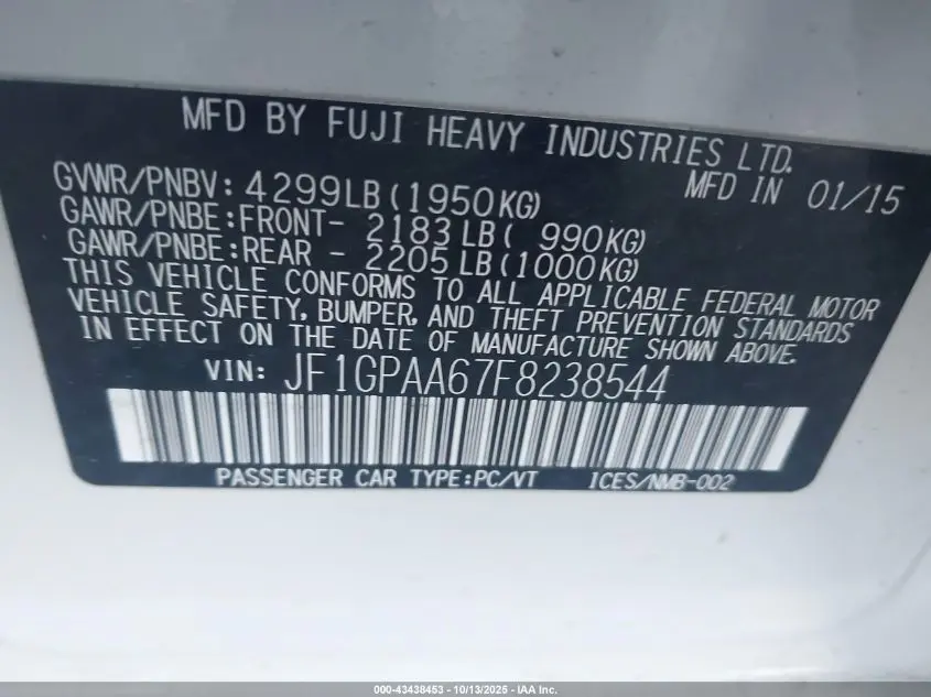 2015 SUBARU IMPREZA 2.0I