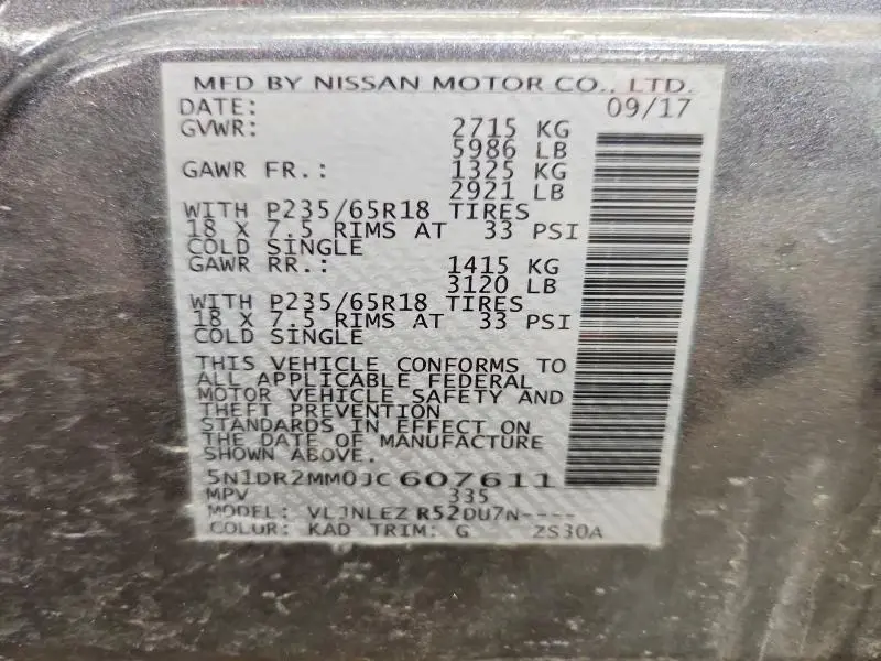 2018 NISSAN PATHFINDER SV  