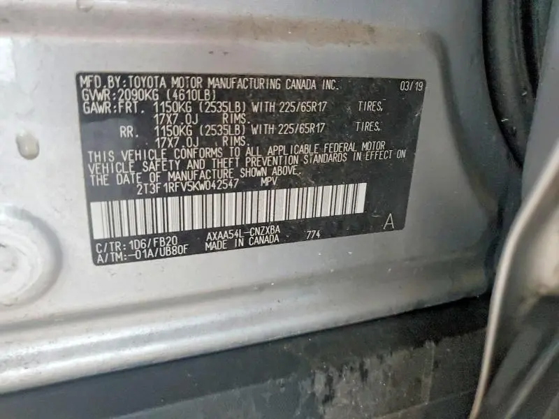 2019 TOYOTA RAV4 LE  