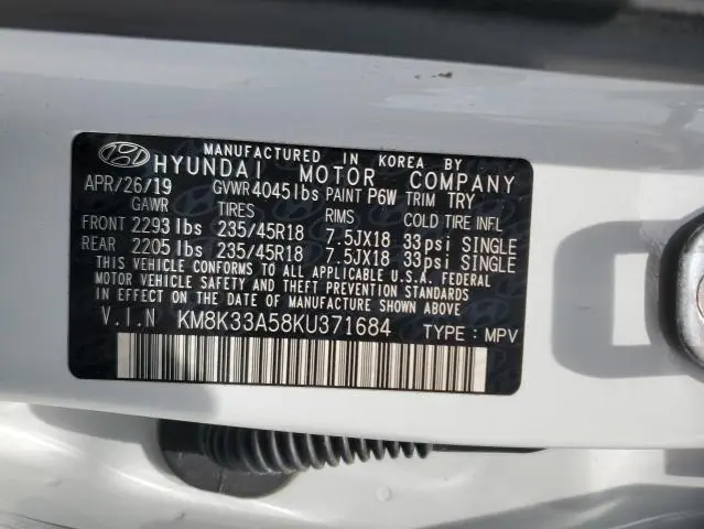 2019 HYUNDAI KONA LIMITED  