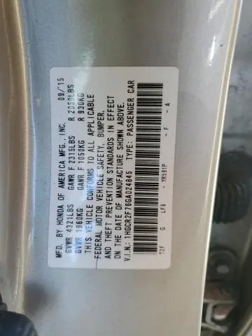 2016 HONDA ACCORD EX