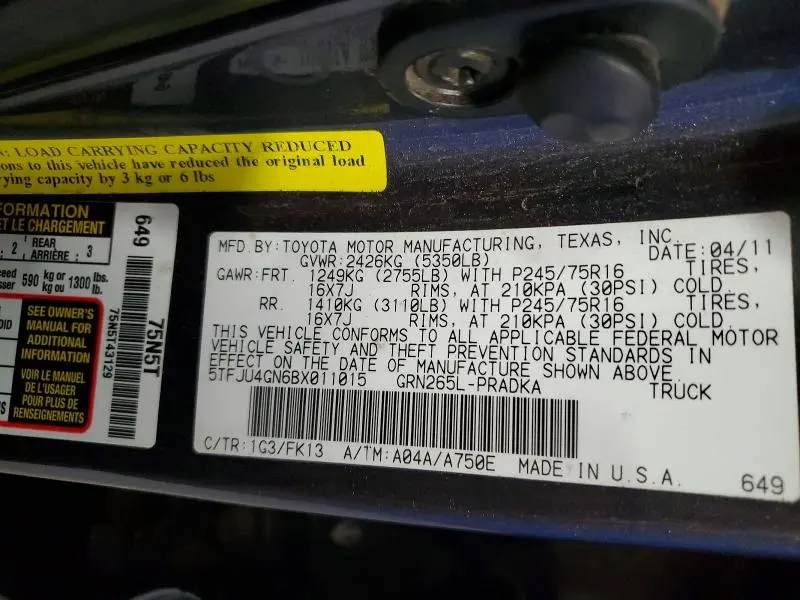 2011 TOYOTA TACOMA PRERUNNER V6  