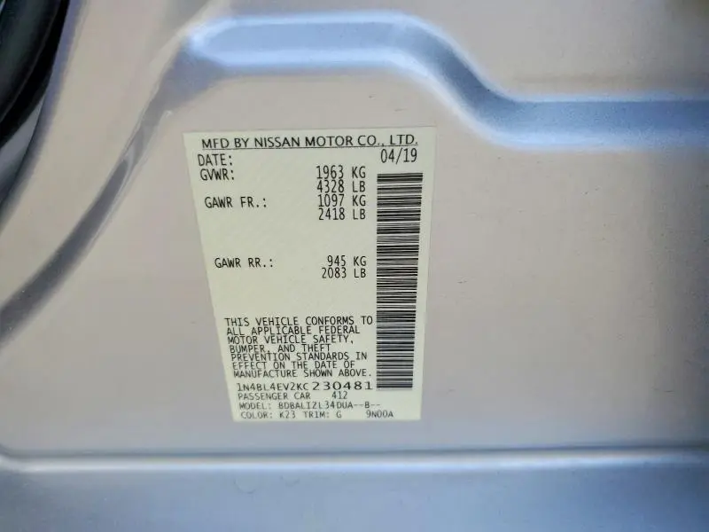 2019 NISSAN ALTIMA 2.5 SL  