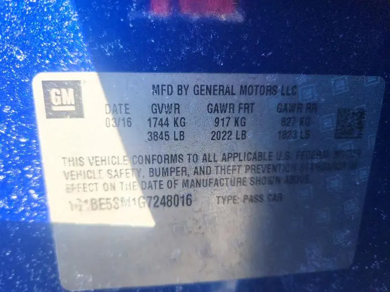 2016 CHEVROLET CRUZE LT  