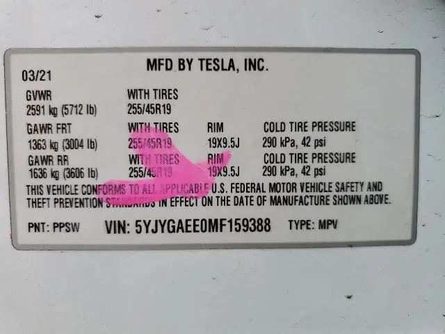 2021 TESLA MODEL Y 