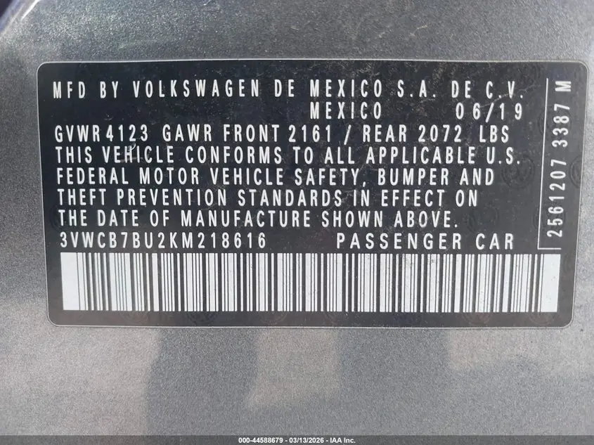 2019 VOLKSWAGEN JETTA 1.4T R-LINE/1.4T S/1.4T SE